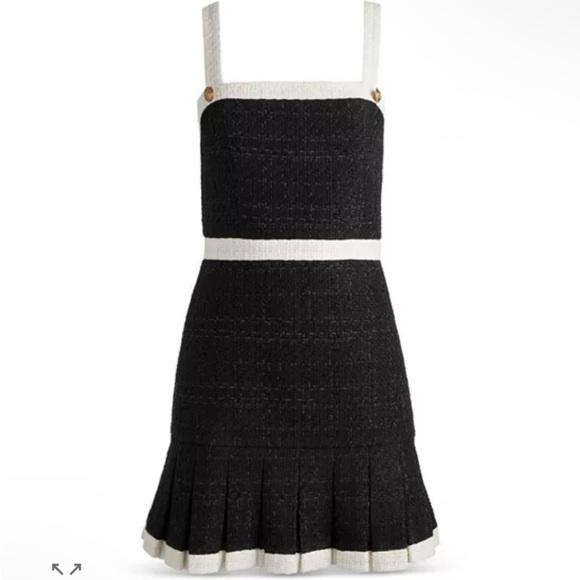 ALICE + OLIVIA Clarine Black White Trim Mini Square Neck Tweed Mini Dress Sz 10 - Picture 4 of 15